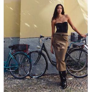 ZARA LONG PLAID BELTED SKIRT